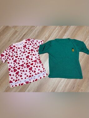 Pink Heart Print Top & Green SparkleT Shirt Top - Pack